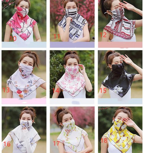 Floral Face Mask Mouth Mask Washable Silk Scarf Handkerchief Full Face Cover Dust Proof 3425